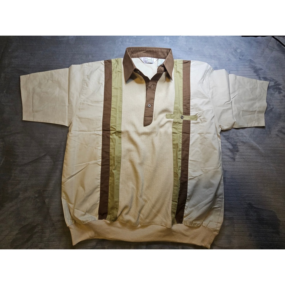 NWOT Haband Casual Joe Mens Tan Brown Striped Bowler Shirt Large